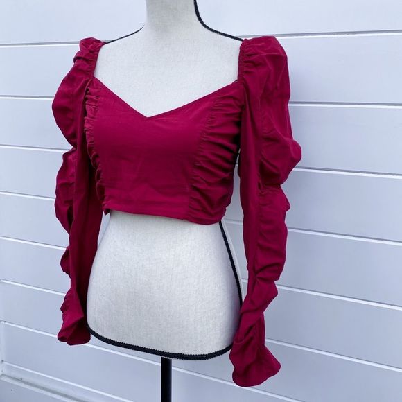 Zara red puff sleeve crop top - Picture 8 of 13